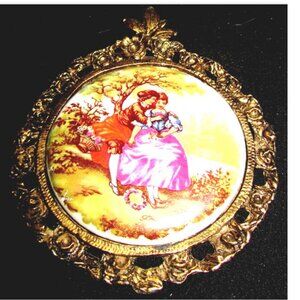 ANTIQUE FRAGONARD PORCELAIN CAMEO BRONZE FRAME MEDAL WALL PLAQUE PENDANT